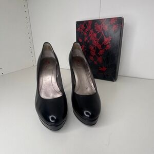 Star Ling Womens Black Leather Platform Pumps Heels Size 7.5M Lucas-LEA